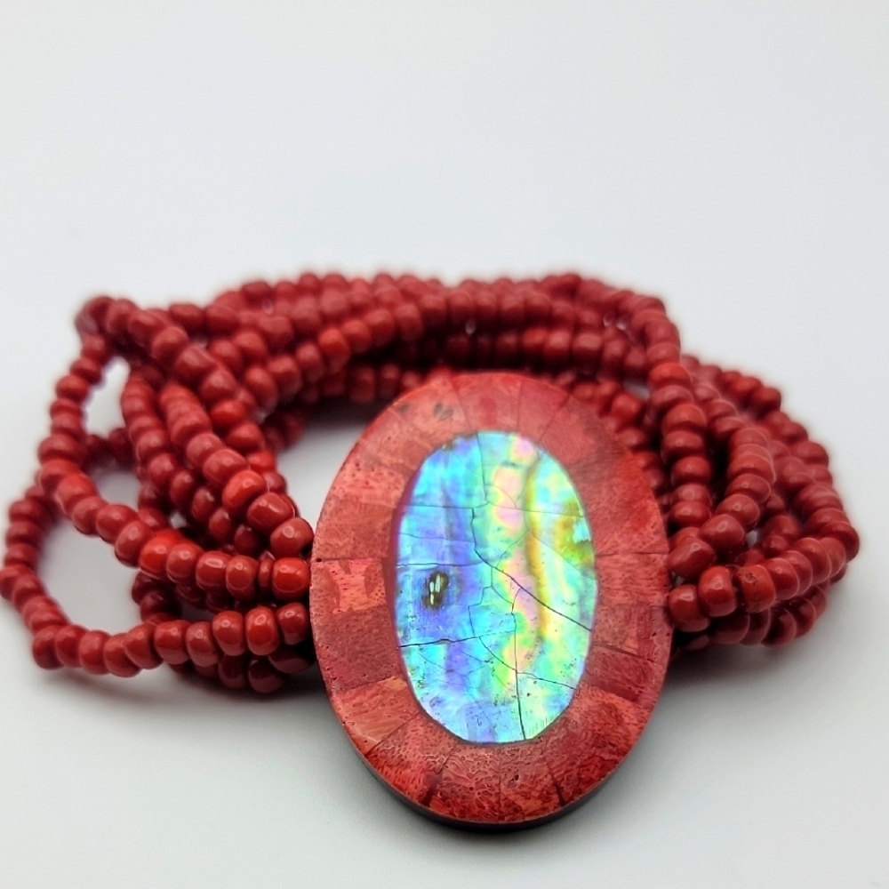 Abalone Red Sponge Coral Seed Beaded Stretch Bracelet Beads Petite